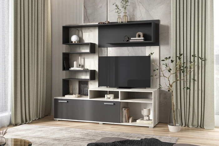 Гостиная Рица Дуб крафт белый/Графит