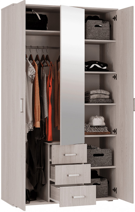 Шкаф трехдверный для одежды Белла, ясень белый