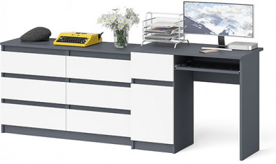 Мори Стол компьютерный МС-1 левый + Комод МК1200.6, цвет графит/белый, ШхГхВ 210,4х50х76,6 см., выдвижной ящик слева, НЕ универсальная сборка