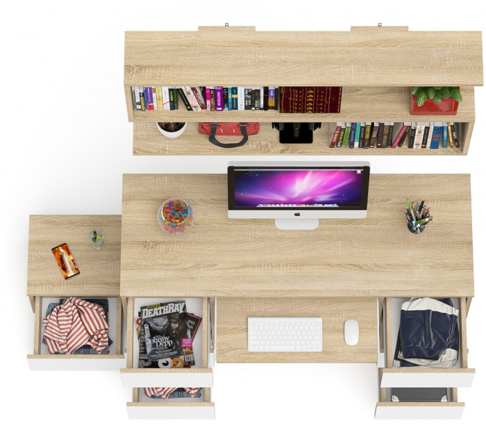 Мори компьютерный стол МС-2 + Тумба ТМП400.1 + Полка 1200, дуб сонома/белый