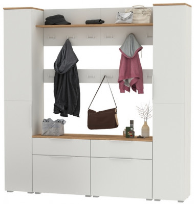 Октава Прихожая 35, белый шагрень/дуб крафт золотой/фасады МДФ белый шагрень