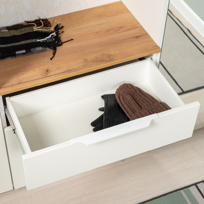 Октава Прихожая 35, белый шагрень/дуб крафт золотой/фасады МДФ белый шагрень