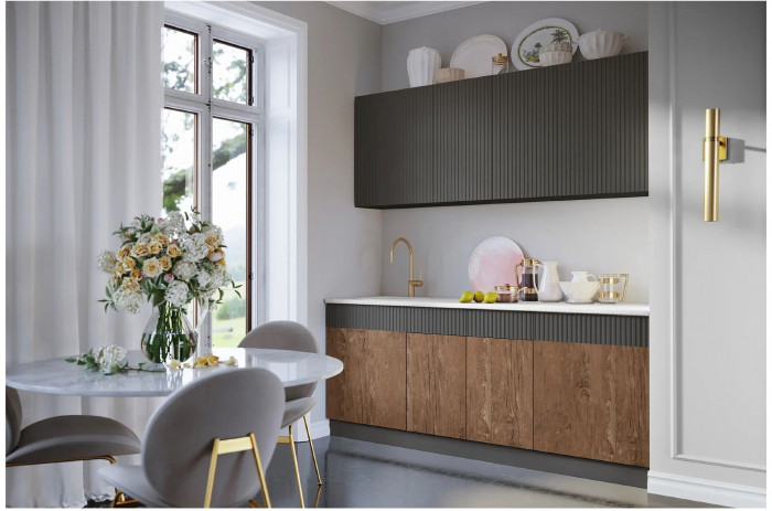 Кухня МДФ Оливия 2000 (Шарли Мокко/Шарли Пинк, Белый)