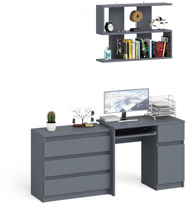 Мори компьютерный стол МС-1 правый + Комод МК800.1 + Полка 900, графит
