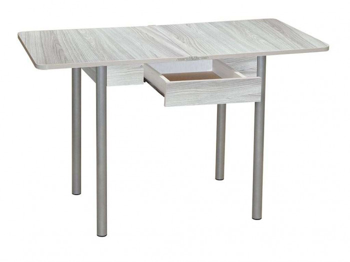 Эко 80х60 стол обеденный раскладной с ящиком / Ясень светлый/металлик