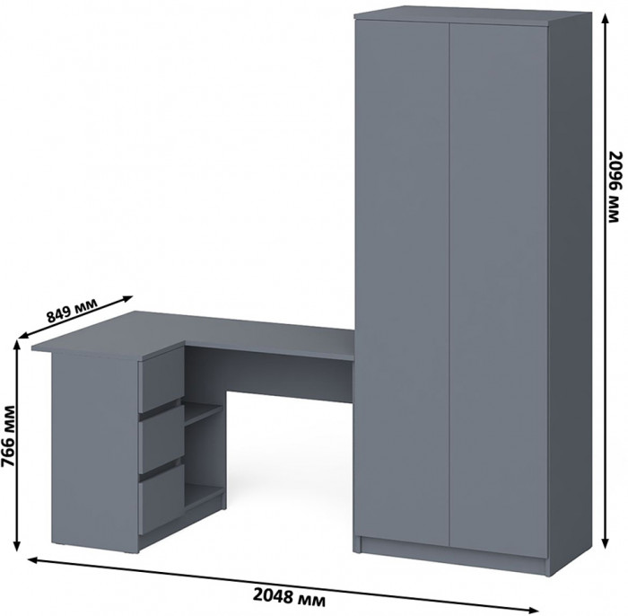 Мори компьютерный стол МС-16 левый + Шкаф МШ800.1, графит