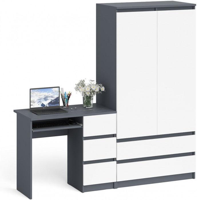 Мори компьютерный стол МС-6 правый + Шкаф МШ900.1, графит/белый