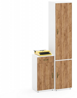 Лидер-8 Пенал МД 21Б + Тумба МД 3.15, белый шагрень/крафт золото