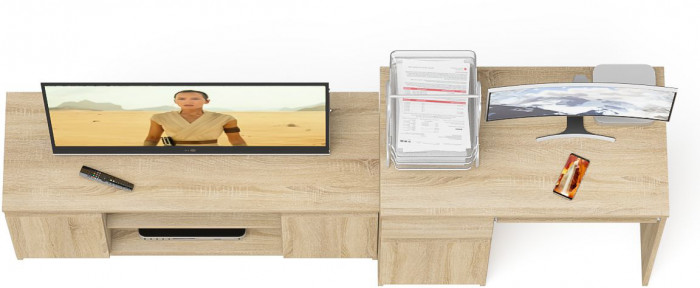 Мори Стол компьютерный МС-1 левый + Тумба МТВ1200.1, цвет дуб сонома, ШхГхВ 210,4х50х76,6 см., выдвижной ящик слева, НЕ универсальная сборка