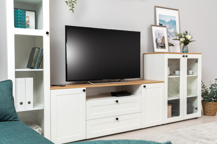 Остин 16.47 Тумба под ТВ, белый шагрень/дуб крафт золотой