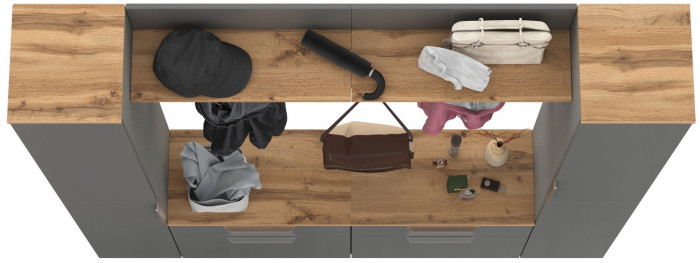 Октава Прихожая 35, цвет серый графит/дуб крафт золотой/фасады МДФ серый графит, ШхГхВ 194,2х35,4х197,6 см., универсальная сборка