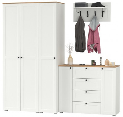 Остин Прихожая 39, цвет белый шагрень/дуб крафт золотой, ШхГхВ 240х54,3х229,6 см., универсальная сборка