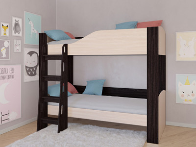 Кровать двухъярусная АСТРА 2 Венге/Дуб Молочный без ящика