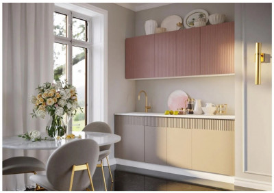 Кухня МДФ Оливия 2000 (Шарли Пинк/Шарли Мокко, Белый)