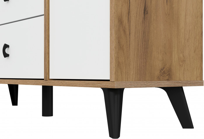 Комод 3 ящика двухстворчатый Байкал, Дуб Золотой, Белый матовый