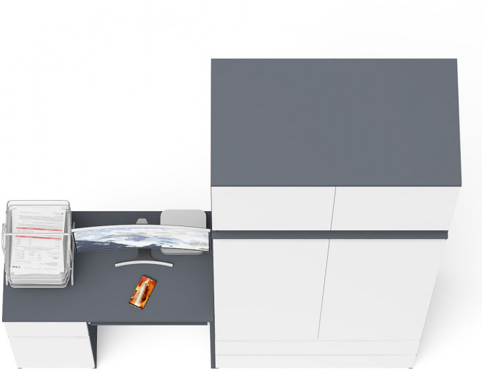 Мори компьютерный стол МС-1 левый + Шкаф МШ900.1 + Антресоль МА900.1, графит/белый