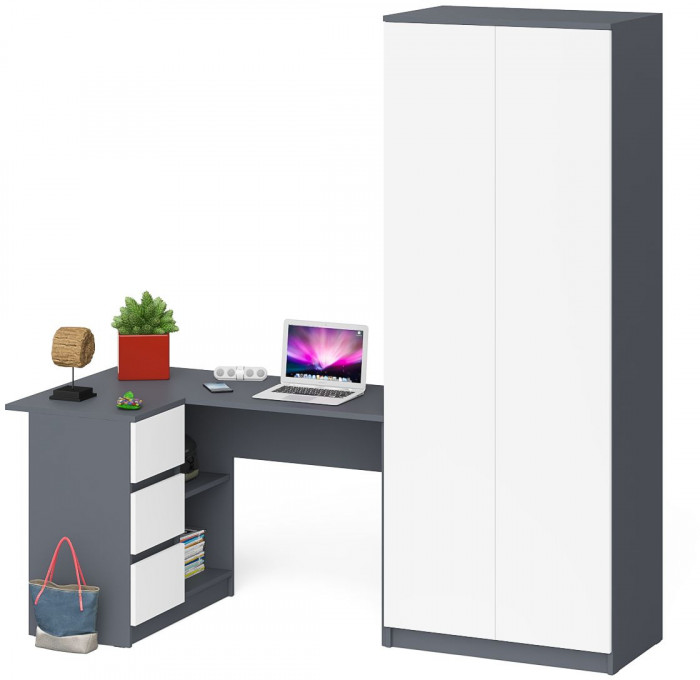 Мори компьютерный стол МС-16 левый + Шкаф МШ800.1, графит/белый
