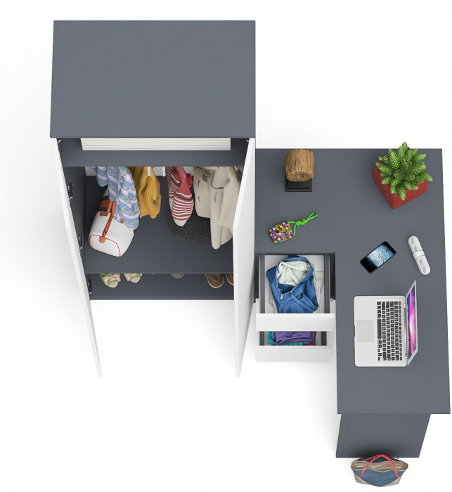 Мори компьютерный стол МС-16 левый + Шкаф МШ800.1, графит/белый