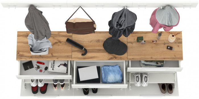 Октава Прихожая 06, белый шагрень/дуб крафт золотой/фасады МДФ белый шагрень