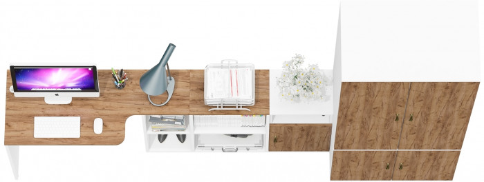 Лидер-8 Стол + Тумба МД 3.19 + Шкаф МД 19Б, цвет белый шагрень/крафт золото, ШхГхВ 285х50/37,5х75/190 или 115х200/50х75/190 см., НЕ ун. сборка