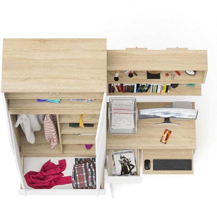 Мори компьютерный стол МС-1 левый + Шкаф МШ900.1 + Антресоль МА900.1 + Полка 900, дуб сонома/белый