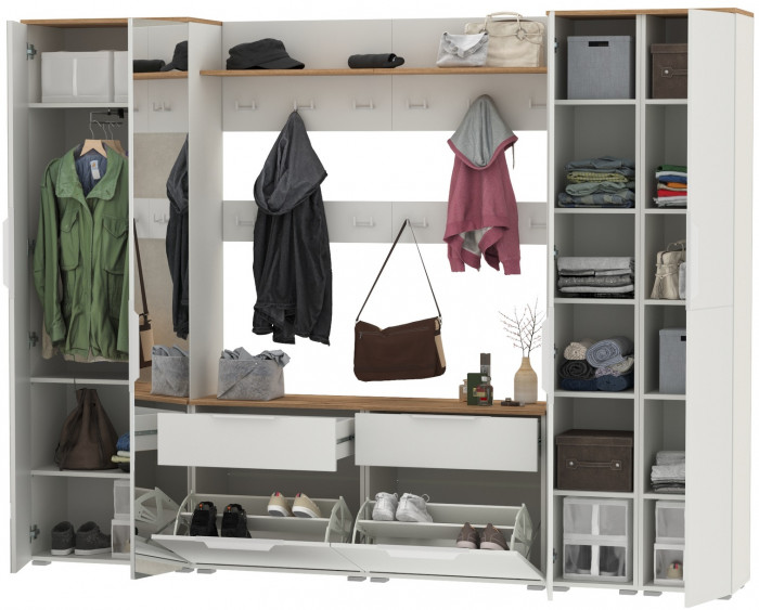 Октава Прихожая 37, белый шагрень/дуб крафт золотой/фасады МДФ белый шагрень