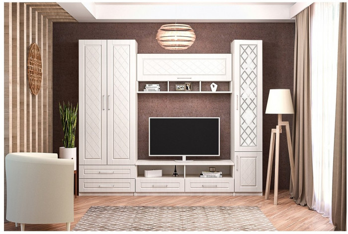 Модульная Гостиная Аллегро 9 МДФ (Бодега белая/Сандал белый)