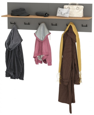 Октава 15.14.01 Вешалка + 15.14.01 Вешалка, цвет серый графит/дуб крафт золотой, ШхГхВ 129,4х23,6х40 см.