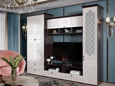 Модульная гостиная Престиж (Венге шоколад / Жемчуг)