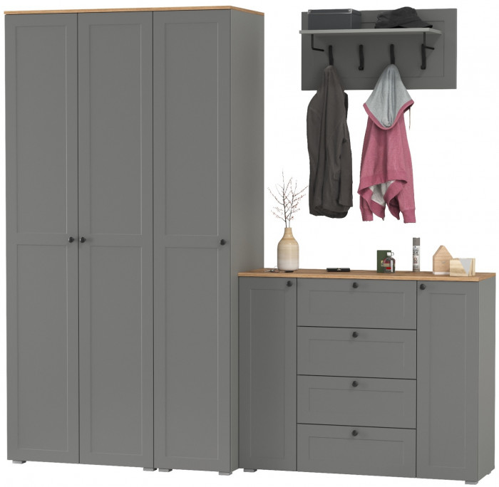 Остин Прихожая 39, цвет серый графит/дуб крафт золотой, ШхГхВ 240х54,3х229,6 см., универсальная сборка