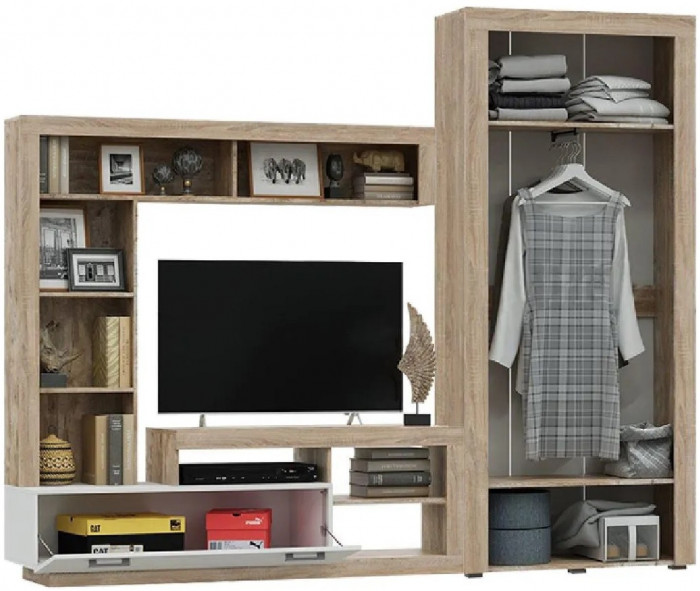 Модульная гостиная Ангара, композиция 2 (Сонома / Белый глянец)