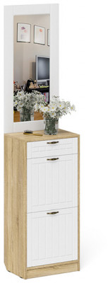 Прихожая П-6 Тумба для обуви 2 секции + Зеркало, цвет дуб сонома/фасады МДФ белое дерево фрезеровка прованс, ШхГхВ 50х35х210 см.