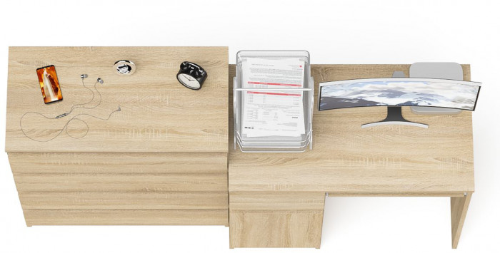 Мори компьютерный стол МС-1 левый + Комод МК800.4, дуб сонома