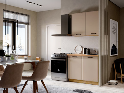 Кухня Призма 1 м дуб крафт золото/мокко суперматовый (столешница -дуб вотан)