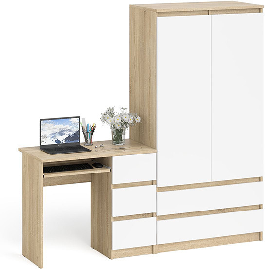 Мори компьютерный стол МС-6 правый + Шкаф МШ900.1, дуб сонома/белый