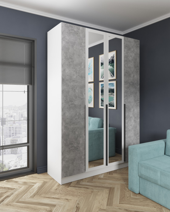 Шкаф Мадрид (1,6) с 6 ящ. внутри с зеркалом, Белый/Ателье светлое