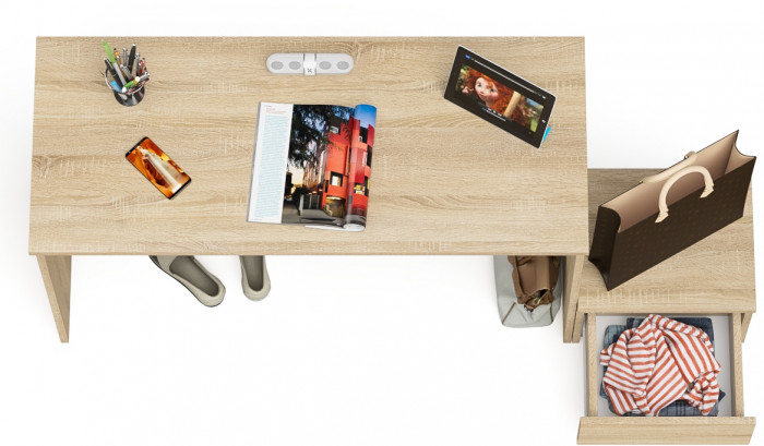 Мори Стол письменный МСП1200.1 + Тумба ТМП400.1, цвет дуб сонома, ШхГхВ 160,8х50х76,6 см., универсальная сборка