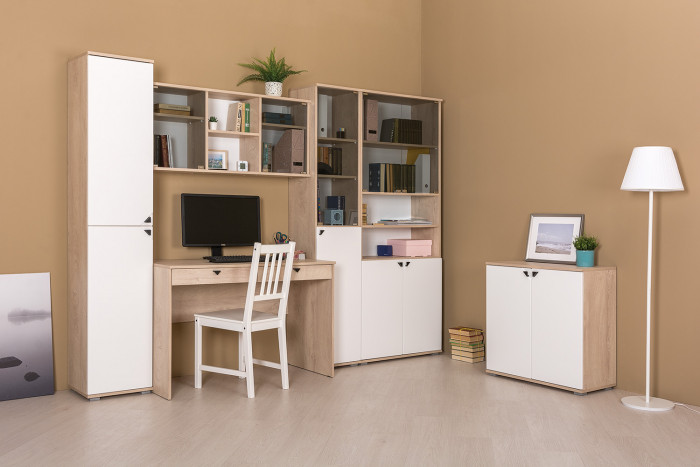 Бостон 13.154 Шкаф, дуб эндгрейн элегантный/фасады МДФ милк рикамо софт