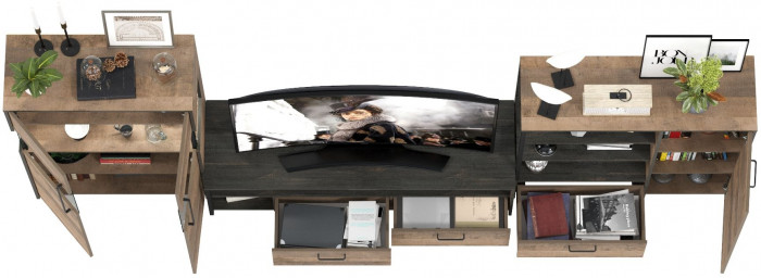 Трувор Гостиная 054, цвет дуб гранж песочный/интра, ШхГхВ 344,6х45,4х135,3 см., универсальная сборка