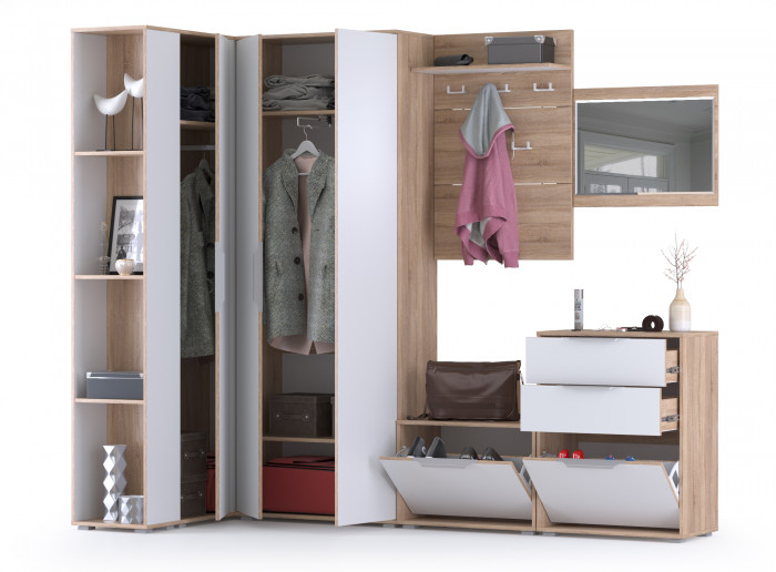 Куба Прихожая 9, цвет дуб сонома/белый премиум, ШхГхВ 287,8х107,3х210,6 см., универсальная сборка