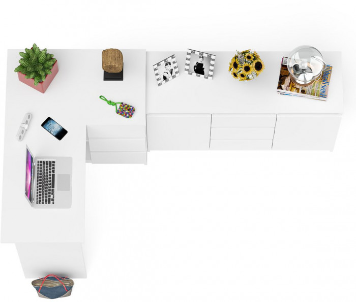 Мори Стол компьютерный МС-16 правый + Комод МК1200.3, цвет белый, ШхГхВ 244,8х84,9х76,6 см., выдвижные ящики справа, НЕ универсальная сборка