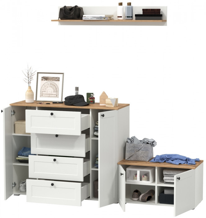 Остин Прихожая 67, белый шагрень/дуб крафт золотой