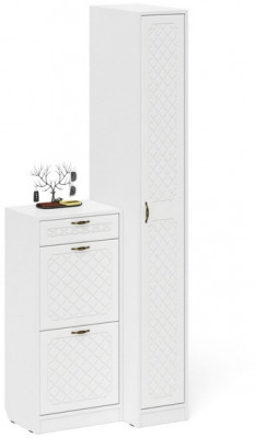 Прихожая П-6 Компоновка № 42, цвет белая шагрень/фасады МДФ белое дерево фрезеровка ромб, ШхГхВ 80х50х210 см., универсальная сборка