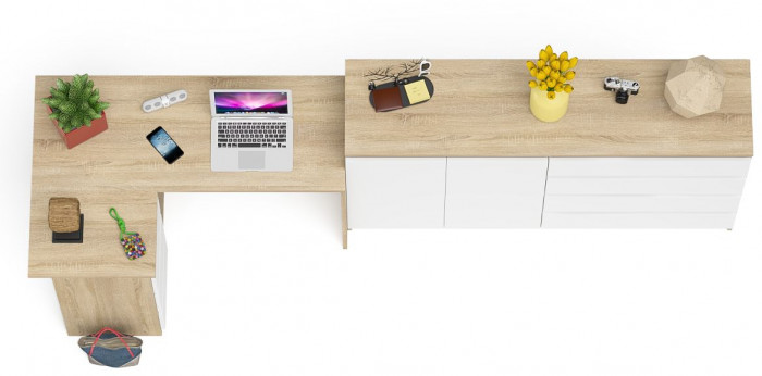 Мори компьютерный стол МС-16 левый + Комод МК1600.1, дуб сонома/белый