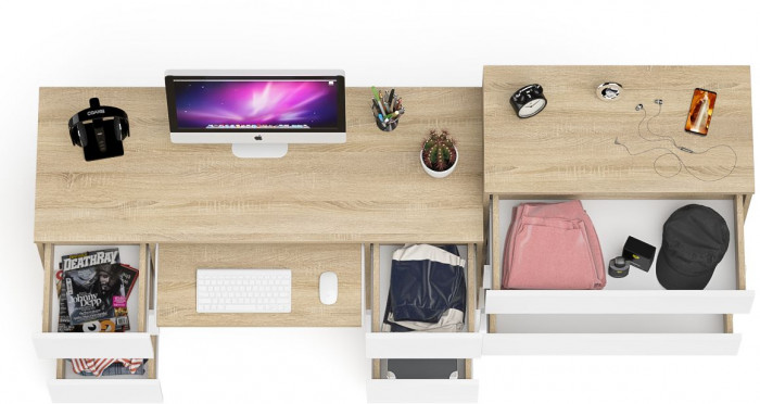 Мори компьютерный стол МС-2 + Комод МК800.4, дуб сонома/белый