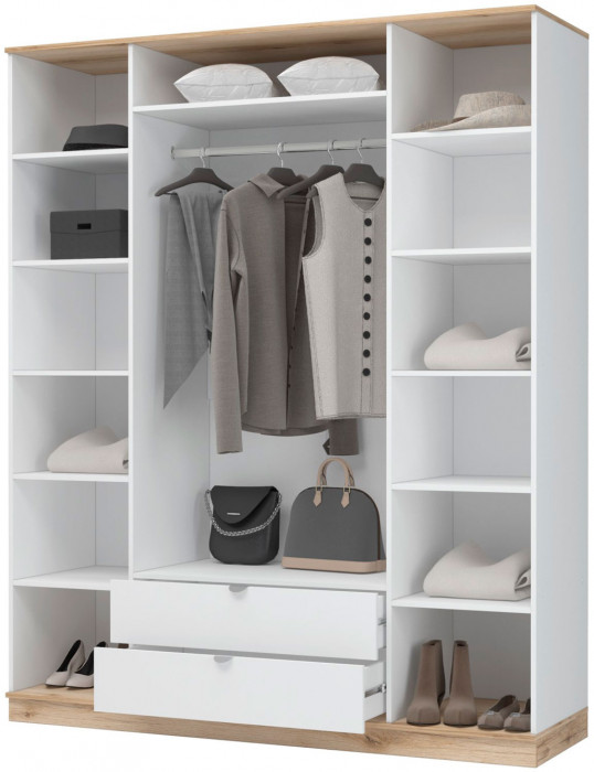 Юкки ШК2Я-1800 Шкаф 4х створчатый с зеркалом Дуб делано/Белый