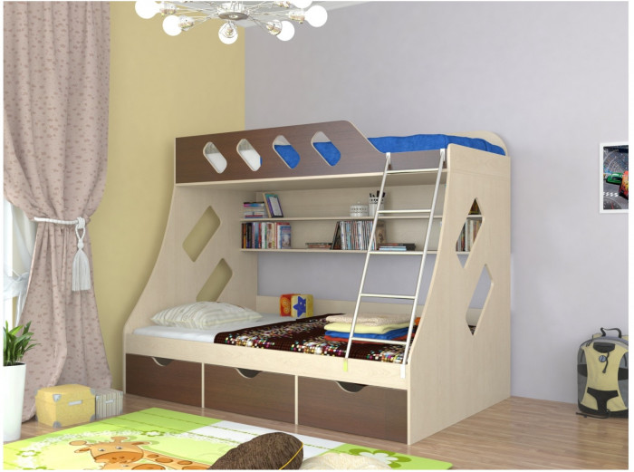 Дельта-20.01 Детская двухъярусная кровать с лестницей (Желтый, Белый)