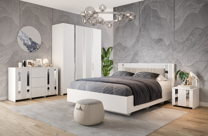 Кровать 160х200 "Харди" с подъемным механизмом - Белый текстурный/Ясень белый