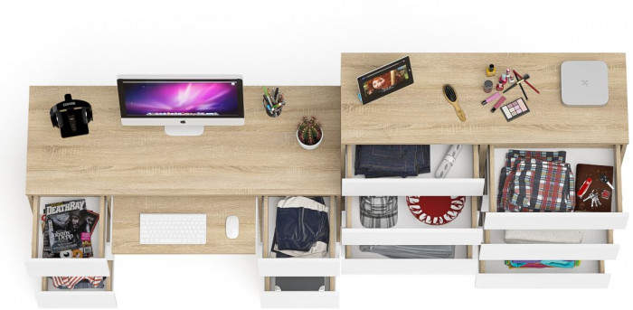 Мори Стол компьютерный МС-2 + Комод МК1200.10, цвет дуб сонома/белый, ШхГхВ 255,8х50х115 см., универсальная сборка