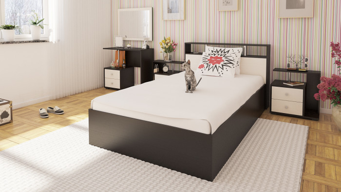 Камелия Кровать 1200, цвет венге/дуб лоредо, ШхГхВ 123,5х217х78,2 см., сп.м. 1200х2000 мм., без матраса, основание есть